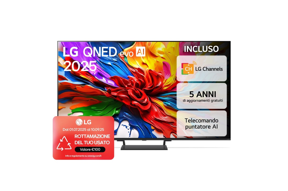 Foto frontale del TV LG QNED evo AI QNED93 65